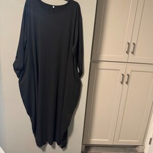 3XL Black Long‎ Sleeve Midi Dress with Pockets Loose Fit Casual Comfy Womens